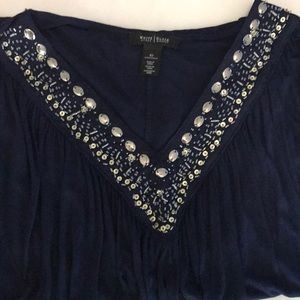 WHBM Navy blue embellished top.